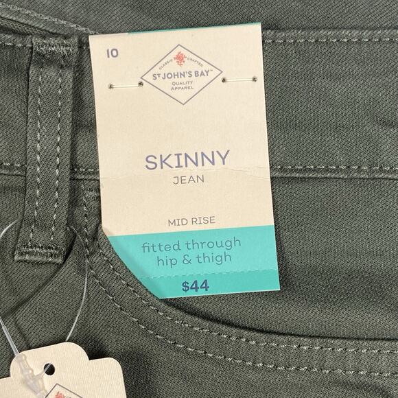 NWT St Johns Bay Women's Size 10 (32x30) Skinny Jeans Green Slimming Mid Rise - Picture 8 of 8